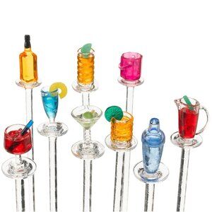 Happy Hour Swizzle Sticks, Miniature Cocktail tops fun party barware, Bartending